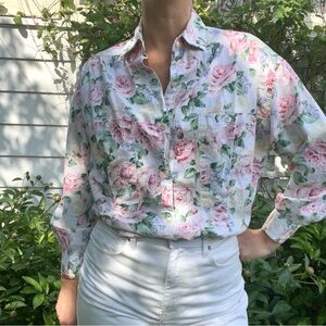 Vintage floral cotton button up with oversized pockets